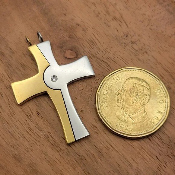 Two-Tone Cross Pendant Necklace - Picture 7 of 7